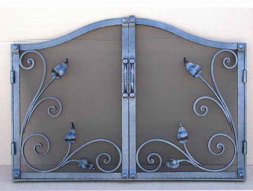 EDGE Gate Mesh Fireplace Door with Camelback Arch and Leaf Scroll