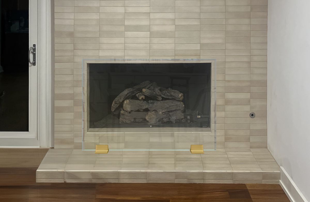 Free Standing Glass Fireplace Screen