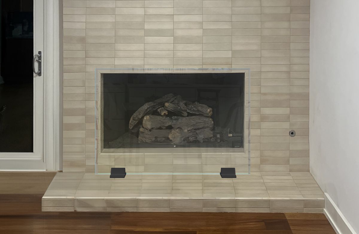 Free Standing Glass Fireplace Screen